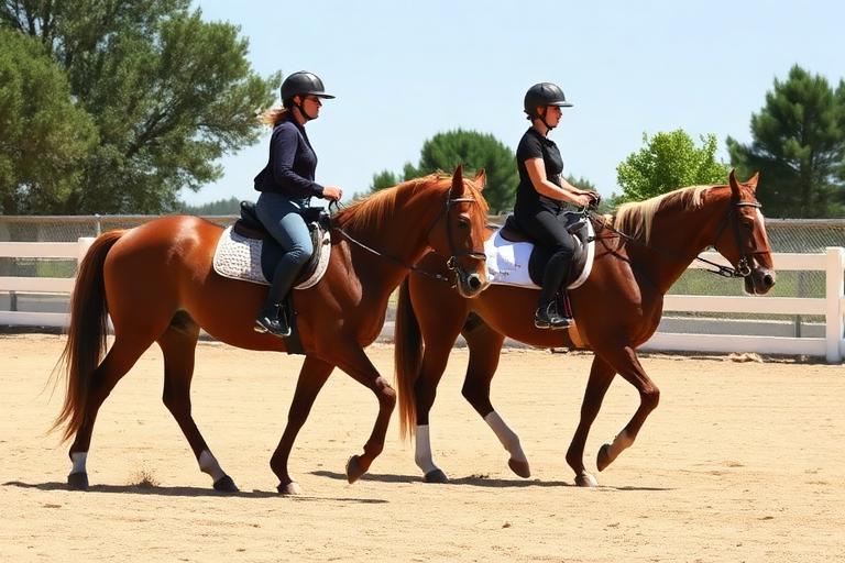 Multi-use equestrian arena with multiple riders training