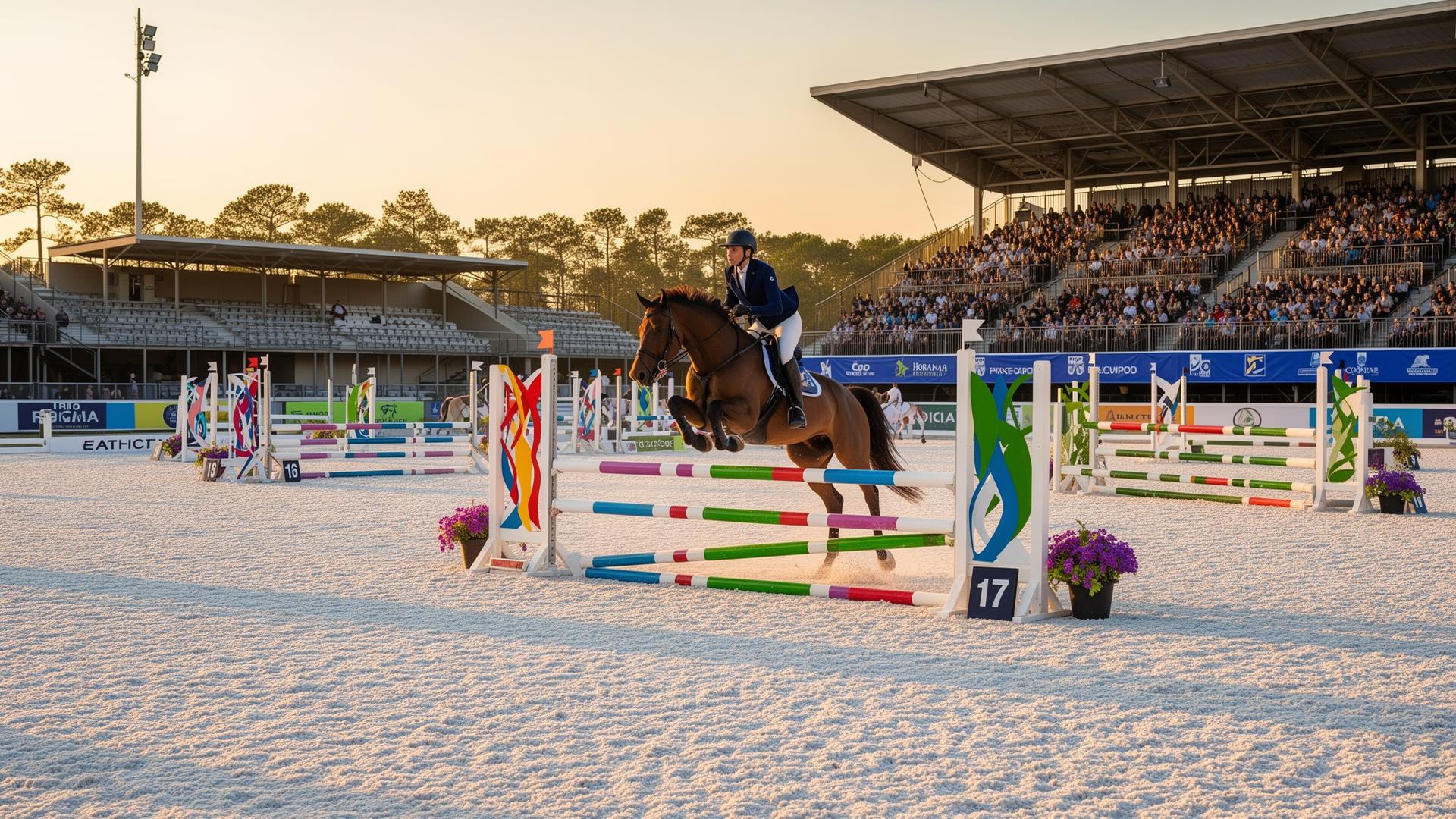 Show jumping competition arena with well-maintained footing